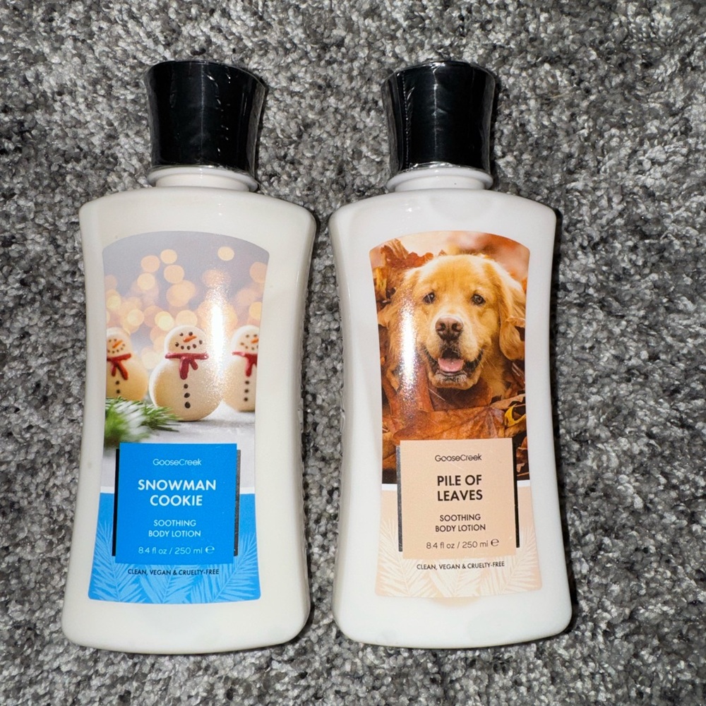 NWT Never Used Snowman Cookie & Pile of Leaves Body Lotion Set